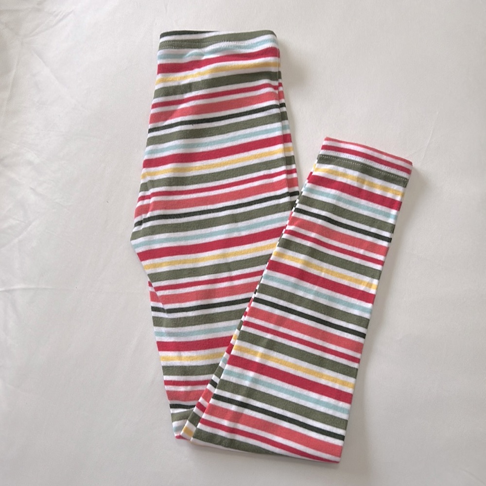 NWOT striped leggings. Dark/light green, yellow, light blue, light/dark pink.